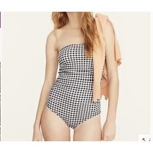 J Crew Swimsuit Blue Gingham One Piece Swim Strapless Beach Cruise Plus Size 22